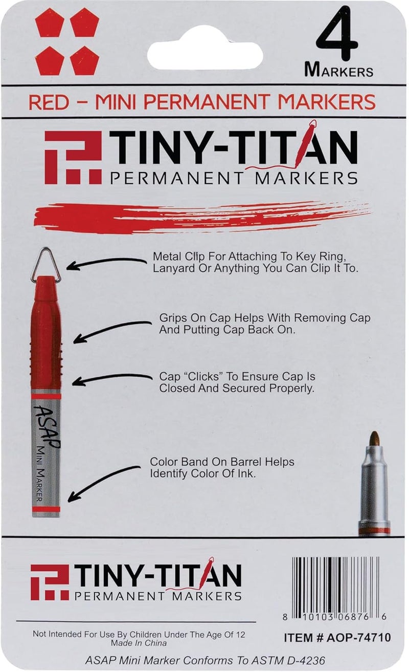 Tiny-Titan Mini Markers, Mini Markers, Keychain Clip, Golf Ball Marker, Clip On Nurse's Badge - Mini Markers - RED Ink - Fine Point - 4 Pens Per Pack - Image 3